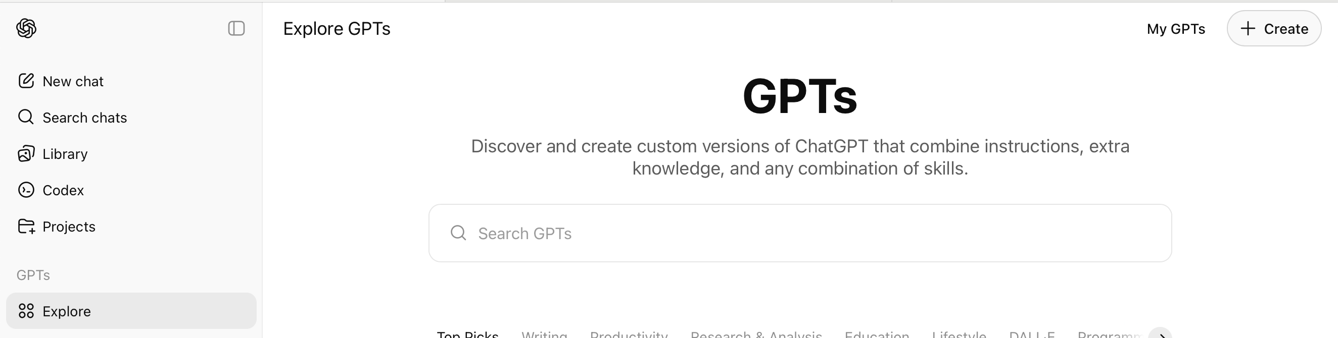 I selected the GPTs menu and clicked Create